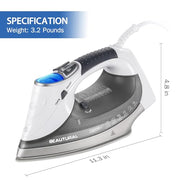 BEAUTURAL 1800 Watts Steam Iron with Digital LCD Screen, 3-Way Auto Shutoff | Double-Layer and Ceramic Coated Soleplate, 9 Preset Temperature, Burst of Steam for Variable Fabric, Anti-Drip and Anti-Calc