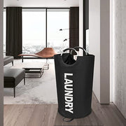 Maxsilan 90L Large Laundry Basket Bag, Collapsible Tall Hamper, Black | Freestanding tall laundry bag & foldable washing basket. Large capacity clothes storage bin with durable sturdy handles