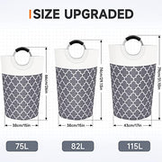 Large Laundry Basket 82L Tall Collapsible Hamper with Handles for Dorm Grey