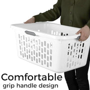 Large Plastic Laundry Basket, 70L, White, Ventilated, with Grip Handles, Rectangular Cloths Hamper for Home, Dorm, Bathroom