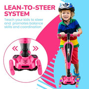 Hurtle 3-Wheeled Scooter for Kids - Wheel LED Lights, Adjustable Lean-to-Steer Handlebar, and Foldable Seat - Sit or Stand Ride with Brake for Boys and Girls Ages 1-14 Years Old