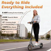 VOLPAM Electric Scooter, 350W/500W Motor, 21/28/40 Miles Long Range | 19 MPH Max Speed, 8.5"/10'' Solid Tire, Lightweight EScooter with Dual Brakes & Lights, APP