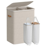 SONGMICS Laundry Basket, 170L Laundry Hamper with Lid, 2 Removable Bags | Easy Assembly Laundry Sorters, with Handles, 22.1 x 15.8 x 29.5 Inches, Cappuccino, BROSI Collection ULCB813L01