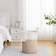 VIPOSCO 58L Tall Woven Laundry Basket Hamper, White Brown | Cotton rope laundry hamper, collapsible wicker basket, storage for blanket, toys, dirty clothes, for bedroom, bathroom