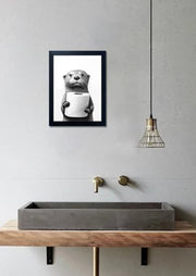 Bathroom Picture Wall Decor, Framed Black and White Bathroom Wall Art, Toilet Paper in Little Funny Raccoon's Hand Animal Canvas Print Painting