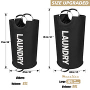 Maxsilan 90L Large Laundry Basket Bag, Collapsible Tall Hamper, Black | Freestanding tall laundry bag & foldable washing basket. Large capacity clothes storage bin with durable sturdy handles