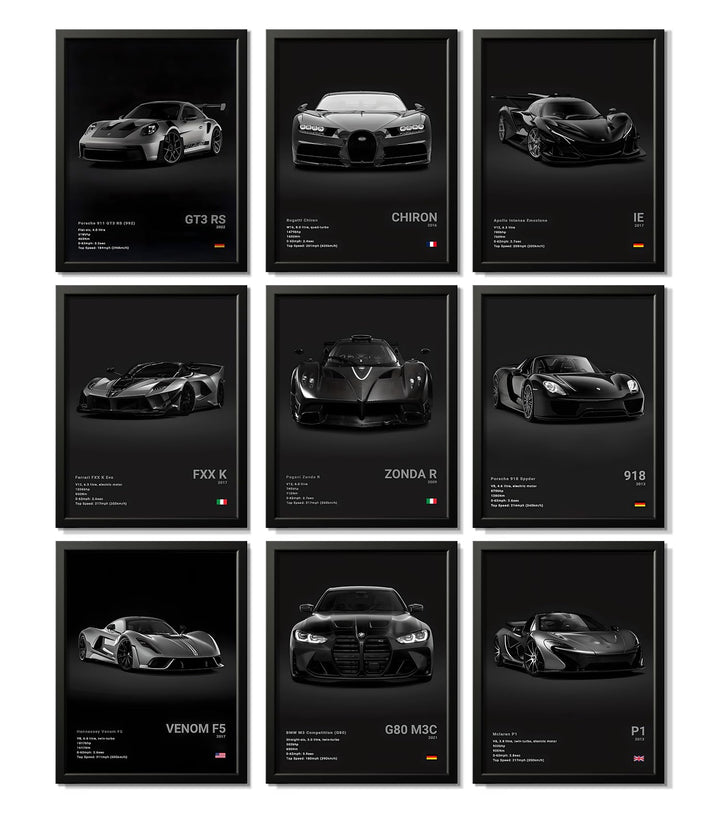 CSLGQGV Car Poster Vintage Racing Car Wall Art Supercar Canvas Prints Painting For Men Room Pictures Guys Dorm Room Aesthetics Decor Bedroom Office (Unframed,8×10inch,9pcs) black