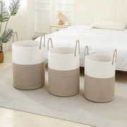 Laundry Basket Hamper Tall Rope Storage Woven for Blanket Toys Dirty Clothes in Living Room Bathroom Bedroom White & Brown 60L/15.8Gal