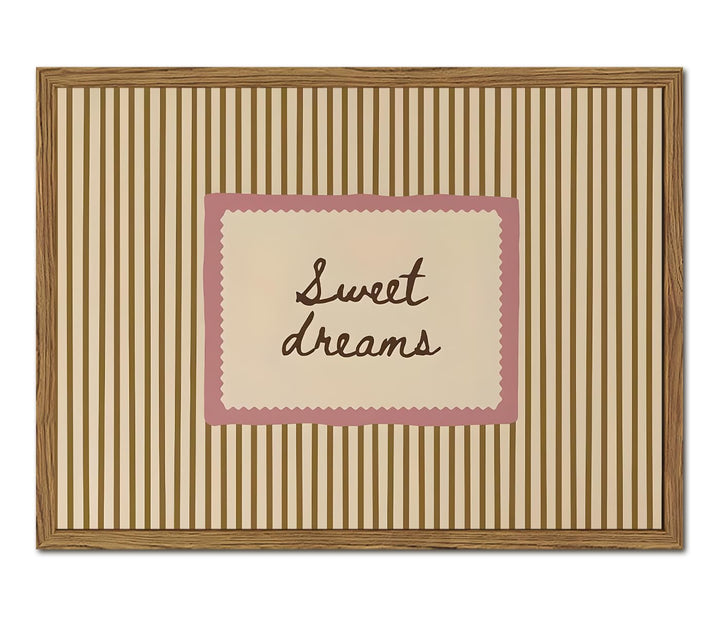 Sweet Dreams Wall Art Cute Coquette Girl Quote Wall Decor Vintage Striped Poster Canvas Print for Girls Living Room Dorm Apartment Above Bedroom 12x16 inch Wood Framed