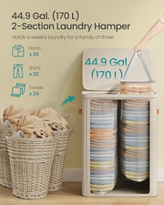 SONGMICS Laundry Basket, 170L Laundry Hamper with Lid, 2 Removable Bags | Easy Assembly Laundry Sorters, with Handles, 22.1 x 15.8 x 29.5 Inches, Cappuccino, BROSI Collection ULCB813L01