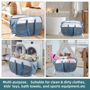 Collapsible Laundry Baskets, Tear Proof Pop Up Laundry Hamper with Dual Handles, Durable Foldable Laundry Basket, Easy to Carry Laundry Hamper for Home, Laundry Room, Bedroom, Dorm, Travel Blue
