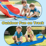INKZOO Flex Tracks 15 Ft Starter Set Flexible Race Track for Kids 3+, Flexible Car Track Race Car Ramp Track Compatible with Diecast 1/64th Cars, Portable Rolls Up Race Tracks with Strong Suction Cups