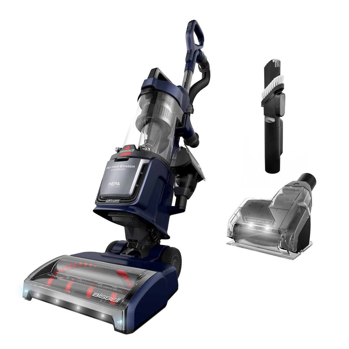 Bissell Pet Hair Eraser DualBrush Upright Vacuum with Two Brush Rolls, DualBrush Self-Cleaning Technology, HEPA Sealed Allergen System, Bright FurFinder Headlights, Lift-Off Pod, 42946