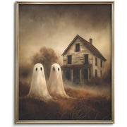 Vodefoad Retro Cute Ghost Decor Halloween Painting Spooky Silhouette Ghosts Haunted House Art Victorian Ghost Posters Pictures for Living Room, Bedroom, Bathroom, halloween Room decor - 8x10 Inch Unframed
