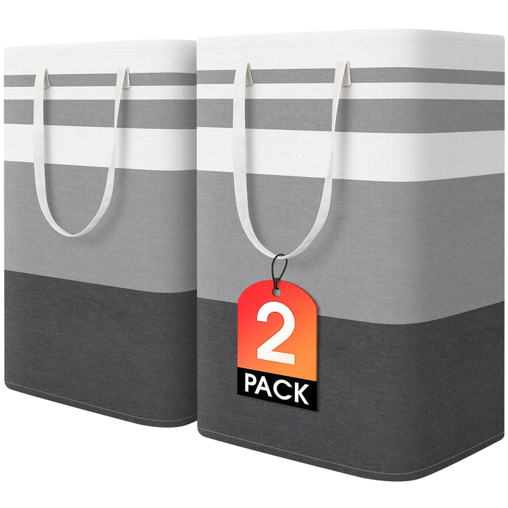 HomeHacks 2 Pack Large Laundry Baskets, Laundry Hampers Bags (Grey 75Lx2) | Waterproof, Freestanding, Collapsible Clothes Hamper with Reinforced Handles in Laundry Room, Dorm, Bathroom, Bedroom
