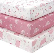 Baby Crib Sheets Girl, 3 Pack Toddler Bed Sheets Fitted 52”x28”