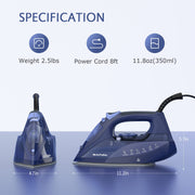 BEAUTURAL Steam Iron for Clothes with Ceramic-Coated Soleplate, 1500 Watts | Burst of Steam, 3-Way Auto-Off, Anti-Drip and Anti-Calcium, Self-Cleaning, Easy Temperature Control, Pefect for Home Use