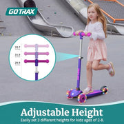 Gotrax KS1 Kids Kick Scooter, 3 Wheels for Boys & Girls 2-8, Gifts | LED Light-Up Wheels, 3 Adjustable Handlebar, Easy Assembly, Lightweight, Wide Anti-Slip Deck, Lean to Steer, Max Load 110 lbs