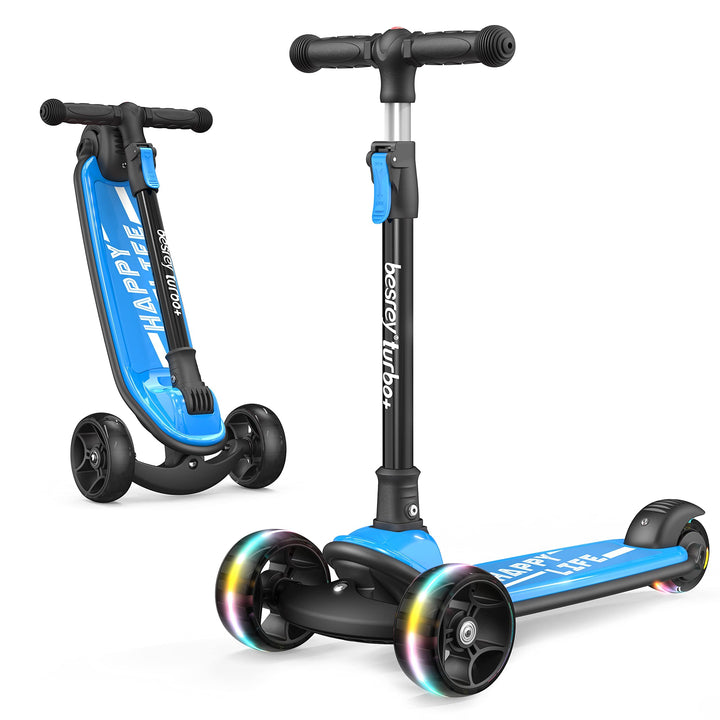 besrey 3 Wheel Scooter for Kids Ages 3-10 with 4 Adjustable Height | LED Light Wheels, Foldable Toddler Scooter, Extra Deck, Lean-to-Steer Design, Sturdy and Safe