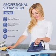 BEAUTURAL Steam Iron for Clothes with Ceramic-Coated Soleplate, 1500 Watts | Burst of Steam, 3-Way Auto-Off, Anti-Drip and Anti-Calcium, Self-Cleaning, Easy Temperature Control, Pefect for Home Use