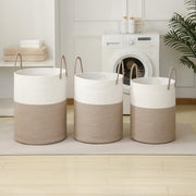 Laundry Basket Hamper Tall Rope Storage Woven for Blanket Toys Dirty Clothes in Living Room Bathroom Bedroom White & Brown 60L/15.8Gal