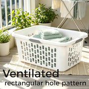 Large Plastic Laundry Basket, 70L, White, Ventilated, with Grip Handles, Rectangular Cloths Hamper for Home, Dorm, Bathroom