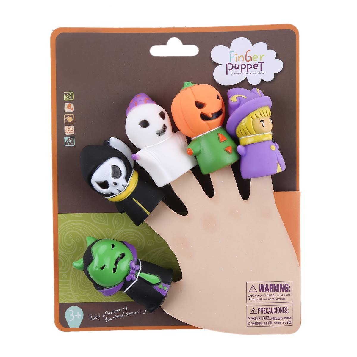 5 Pieces Halloween Finger Puppets Witch, Ghost, Grim Reaper, Green Monster, and Pumpkin Character Finger Toys, Halloween Party Favors Goodie Bag Fillers