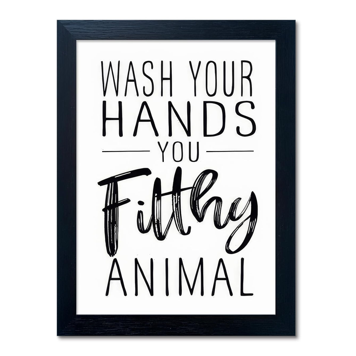Bathroom Quotes Wall Decor, Black and White Bathroom Wall Art, Toilet Decor Signs Small Black Framed Canvas Art for Kid's Washroom