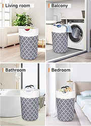Large Laundry Basket 82L Tall Collapsible Hamper with Handles for Dorm Grey