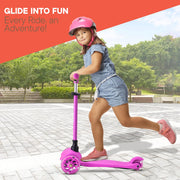 Pink Mini 3 Wheel Scooter for Kids – Lean-to-Steer with LED Light-Up Wheels, Adjustable Handlebar, Wide Anti-Slip Deck, Smooth PU Wheels, Rear Foot Brake – Toddler Scooter for Ages 2+