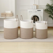 Laundry Basket Hamper Tall Rope Storage Woven for Blanket Toys Dirty Clothes in Living Room Bathroom Bedroom White & Brown 60L/15.8Gal