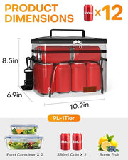HOTOR Insulated Lunch Box Men Women Leak-Proof Cooler Lunch Bag 9L | 4 Pockets, Adjustable Strap, Ideal for Work, Picnic, Travel, Camping, Gift, Black