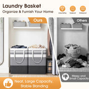 HomeHacks 2 Pack Large Laundry Baskets, Laundry Hampers Bags (Grey 75Lx2) | Waterproof, Freestanding, Collapsible Clothes Hamper with Reinforced Handles in Laundry Room, Dorm, Bathroom, Bedroom