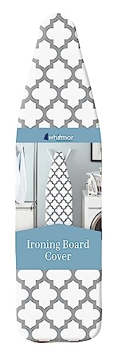 Whitmor Ironing Board Cover and Pad 15 x 54 in, Thick Padding | 6mm Thick Fiber Pad, Scorch Resistant, Elastic Edge, Fits Standard Size Boards, Secure Snug Fit, Medallion Gray