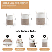 Laundry Basket Hamper Tall Rope Storage Woven for Blanket Toys Dirty Clothes in Living Room Bathroom Bedroom White & Brown 60L/15.8Gal