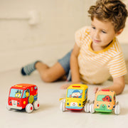 Melissa & Doug K's Kids Pull-Back Town Vehicle Set - Baby Toys Set with 4 Soft Toy Cars and Trucks, Surface Washable with Removable Wheels, Learning Toys for Babies and Toddlers