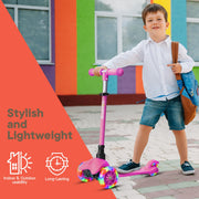 Pink Mini 3 Wheel Scooter for Kids – Lean-to-Steer with LED Light-Up Wheels, Adjustable Handlebar, Wide Anti-Slip Deck, Smooth PU Wheels, Rear Foot Brake – Toddler Scooter for Ages 2+