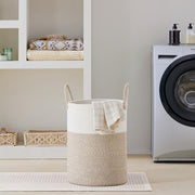 VIPOSCO 58L Tall Woven Laundry Basket Hamper, White Brown | Cotton rope laundry hamper, collapsible wicker basket, storage for blanket, toys, dirty clothes, for bedroom, bathroom