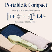 Nori Press Travel Steam Iron - Handheld Iron With 6 Fabric Settings - Green | Optional steam feature, no ironing board required, removes wrinkles, easy to use, user manual included