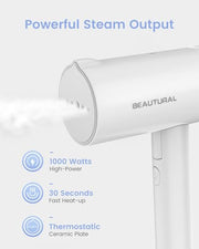 BEAUTURAL Travel Steamer for Clothes, Portable & Handheld, 120V Only, White | 1000W (Not for 220V Europe), Foldable Garment Wrinkle Remover, Fast 30s Heat-up