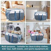 Collapsible Laundry Baskets, Tear Proof Pop Up Laundry Hamper with Dual Handles, Durable Foldable Laundry Basket, Easy to Carry Laundry Hamper for Home, Laundry Room, Bedroom, Dorm, Travel Blue