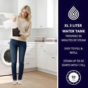 SALAV Heavy Duty Commercial Full-Size Garment Steamer with Foot Pedals and Extra Large 3L (101.5 oz) Water Tank, 1800 watts of Poweful Steam (Navy)