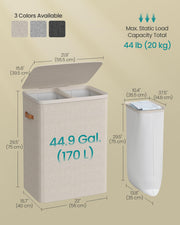 SONGMICS Laundry Basket, 170L Laundry Hamper with Lid, 2 Removable Bags | Easy Assembly Laundry Sorters, with Handles, 22.1 x 15.8 x 29.5 Inches, Cappuccino, BROSI Collection ULCB813L01