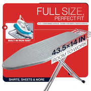 BKTD Full Size Ironing Board, Sturdy Frame, Heat Resistant Cover, Iron Rest | Stable Steel Construction, Wide Ironing Surface, Adjustable Height, Anti-Slip Feet, Foldable Design