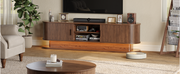 70" Fluted TV Stand for 80 Inch TV, Entertainment Center with Power Outlet & LED Lights