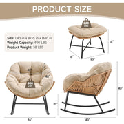 Papasan Rocking Chair with Ottoman, Oversized Indoor Outdoor Rattan Rocker with Padded Cushion