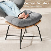 Papasan Rocking Chair with Ottoman, Oversized Indoor Outdoor Rattan Rocker with Padded Cushion