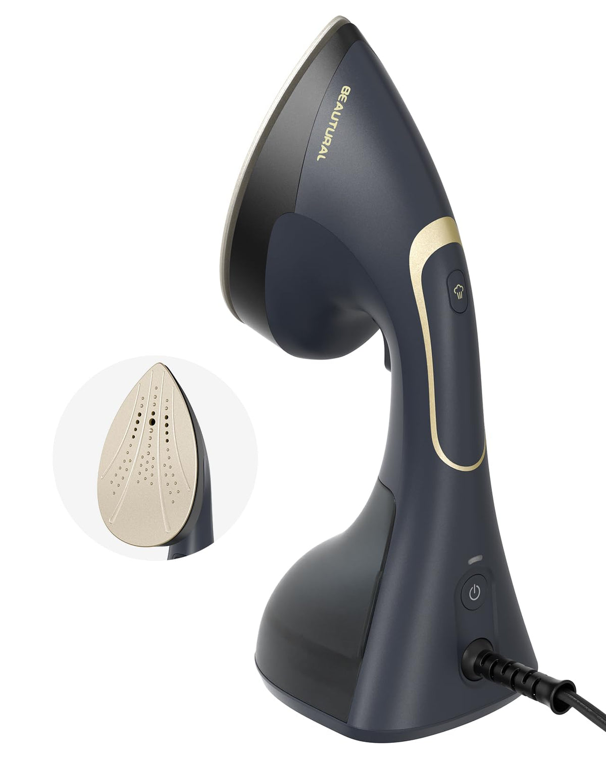 BEAUTURAL Steamer for Clothes, Handheld 2-in-1 Steam & Iron, 1200W, Navy | Powerful Garment Wrinkle Remover with Burst Steam, Ceramic Heating Plate, 30-Second Fast Heat-up, Auto-Off (Only for 120V)