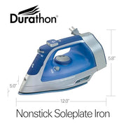 Hamilton Beach Steam Iron For Clothes With Adjustable Steam Settings | Scratch-Resistant Durathon Soleplate | 8’ Retractable Cord | 3-Way Auto Shutoff | Anti-Drip | 1500 Watts | Blue