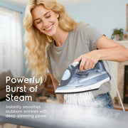 BEAUTURAL Compact Steam Iron for Clothes with Non-Stick Soleplate, Blue | Burst of Steam, Spray Mist, Self-Cleaning, Anti-Calcium, Anti-Drip, Easy Temperature Control, Light Weight, 1200 Watts